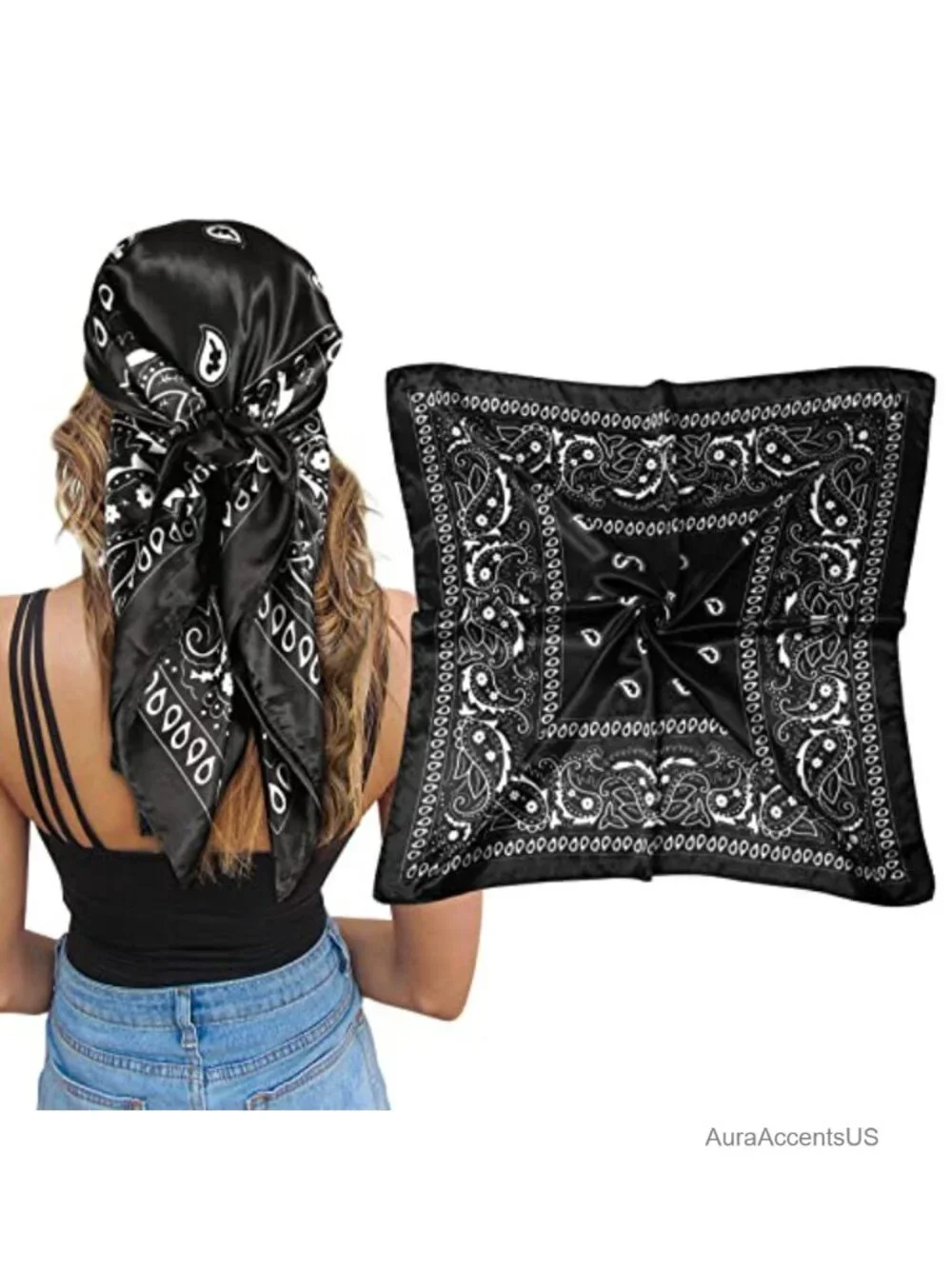 Large Satin Scarf - Hair Wrap Bandana, Multi-Way Silk Feeling Scarf